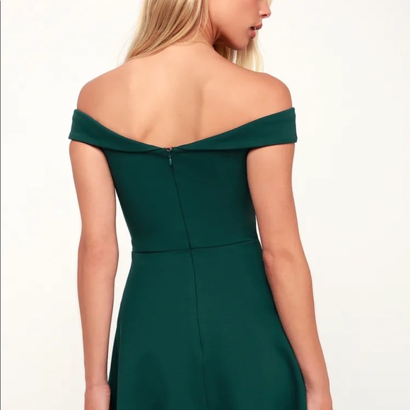 Season of Fun Forest Green Off-the-Shoulder Skater Dress - Picture 2 of 2